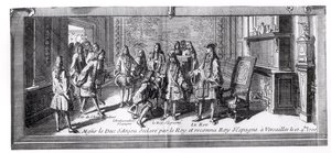Philippe de France (1683-1746) Duke of Anjou, recognised as King of Spain by Louis XIV (1638-1715) King of France, 16th September 1700, at Versailles by French School